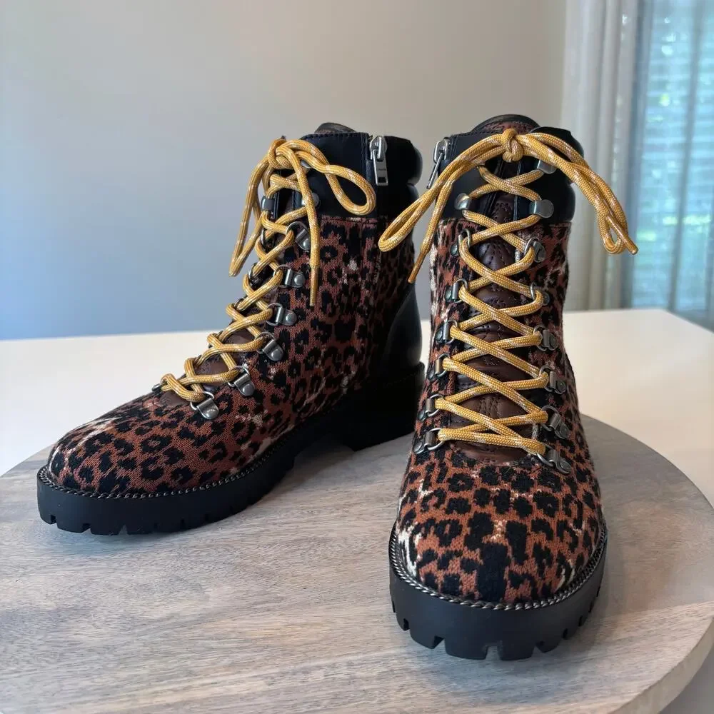 Coach Lorren Leopard Print Signature Jacquard Hiker Boots G4650 Women's 7 7B